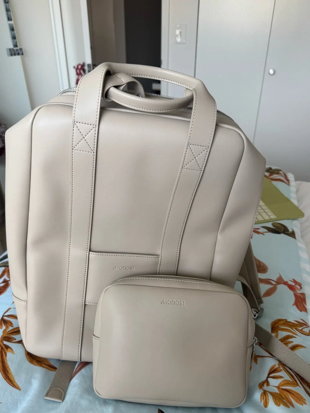 Monos Beige Vegan Leather Backpack